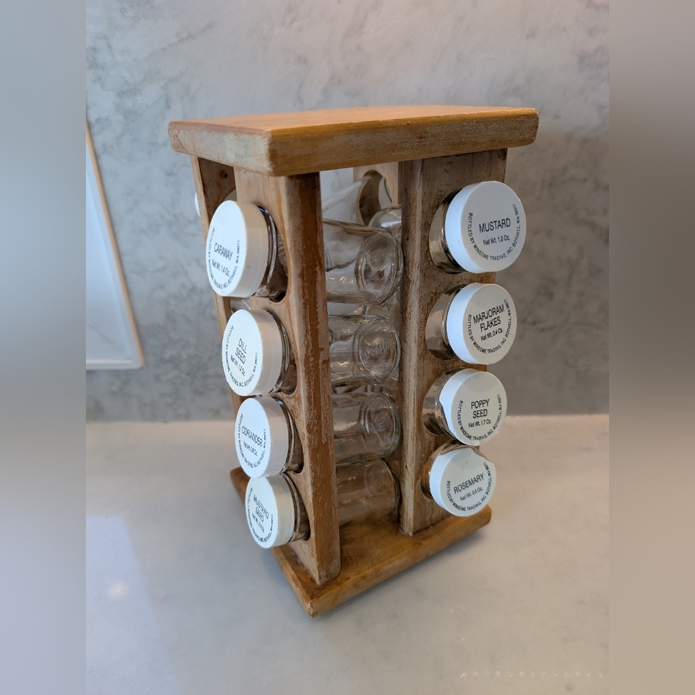 Vintage Winsome Wood Rotating Wooden Spice Rack with Glass Jars